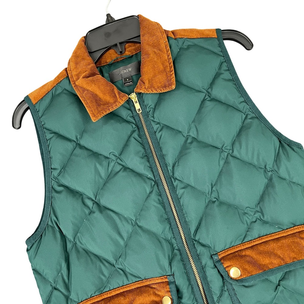 J.Crew Quilted Down Vest Women S Corduroy Trim Diamond Stitch Outdoor Layering